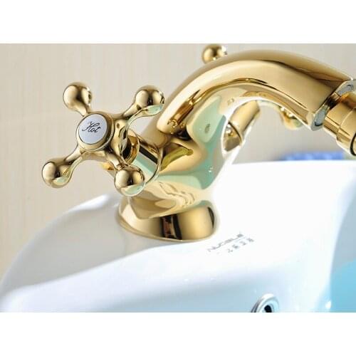 Europe Style Gold Bidet Faucet Bathroom Dual Handle Single Hole Bathroom Gold Mixer Taps Hot And Cold Tap