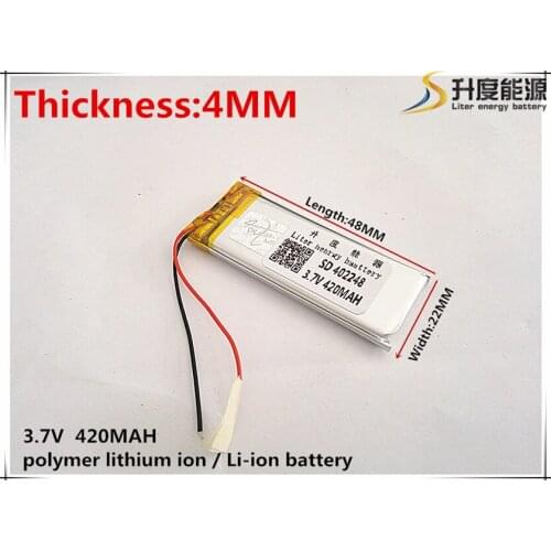 1pcs [SD] 3.7V,420mAH,[402248] Polymer lithium ion / Li-ion battery for TOY,POWER BANK,GPS,mp3,mp4,cell phone,speaker