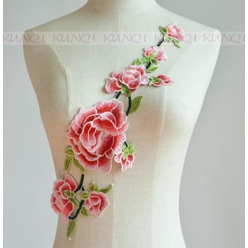 1Pc 40*11cm Large Flower Double-Deck Embroidery/Applique Water-soluble Cloth Paste Hand Sewn Patch No Glue Sewing Accessory DIY
