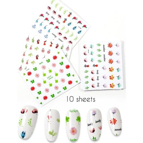 10sheet Stickers For Nails Colorful Nail Art Design Mix Flower Sunflower Bird Butterfly Water Sliders Nail Stickers Manicure Set
