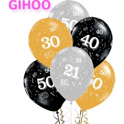 12PCS 12inch Gold Silver Black Latex Balloons 21 30 40 50 Years Old Happy Birthday Party Decorations Anniversary Adult Balloons