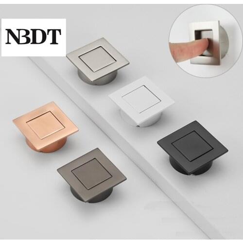 2Pcs Zinc Alloy Square Recessed Flush Finger Pull Springed Cover Furniture Cabinet Cupboard Matte Black White Rose Gold