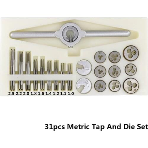 31pcs Metric Tap And Die Set M1.0 M1.1 M1.2 M1.4 M1.6 M1.8 M2.0 M2.2 M2.5 Hand Tap Drill Bit Screw Tap HSS Thread Die