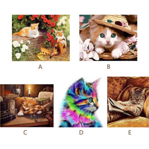 40 x 50cm Kids Frameless DIY Oil Coloring Painting by Numbers Paint Cat Animals Set Picture for adults Gift Wall Arts Set Tool