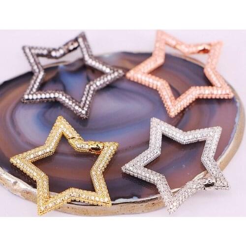 5Pcs,Full Cz Micro Pave Star Clasp, Gold/Silver/Rose Gold/metalblack Color Zirconia Carabiner Clasp Jewelry Accessories