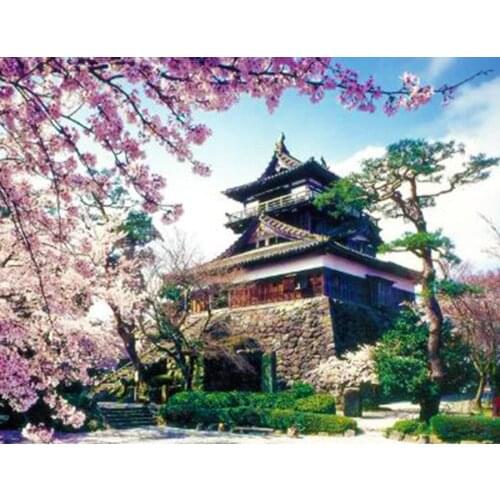 5D diy Diamond Painting Full Square Round Cherry Blossom Temple Scenery Diamond Embroidery Mosaic Picture Of Rhinestones Needlew