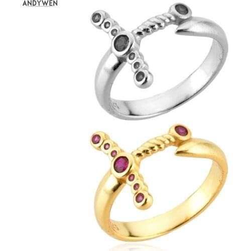 ANDYWEN 100% 925 Sterling Silver Gold Slay Black Gold Gagger Cross Black Red Rings Women Luxury Jewelry For Party 2021 Crystal