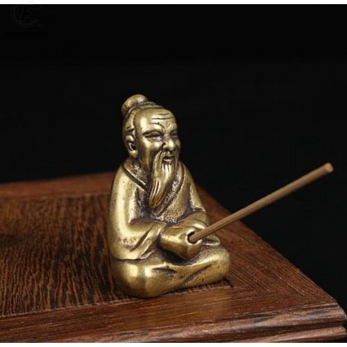 Antique Bronze Taoism Lao-Tse LaoZi Soothe the Nerves Statue Pure Copper Buddha Figurines Ornaments Incense Burner Home Decor
