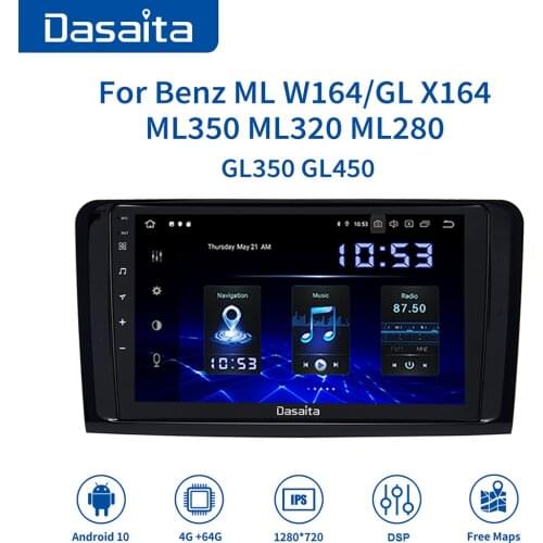 Dasaita 9" Android 10 Car Radio 4+64GB GPS Nav 1 Din for Benz ML W164 GL X164 ML350 ML320 ML280 GL350 GL450 2005-2012 Head Unit