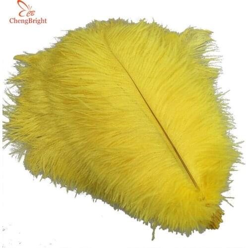 ChengBright 100Pcs/Lot Yellow Real Ostrich Feathers For Crafts 15-70CM Carnival Costumes Party Home Wedding Decorations Plumes