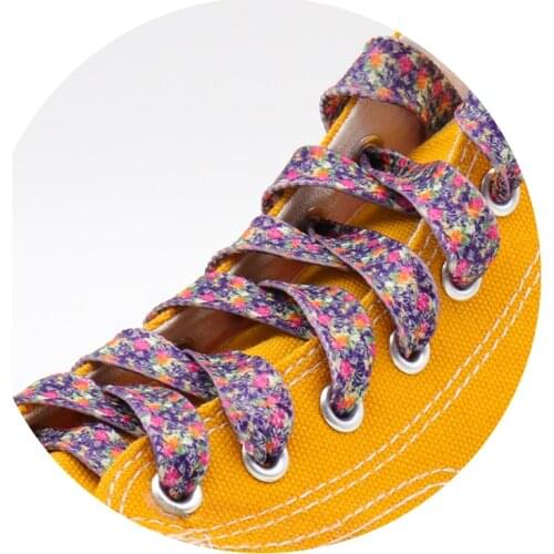 Coolstring A Pair 8MM Flat Type Purple Small Floral Pattern Heat Transfer Printing Ladys Dress Shoelaces Nice Quality Hat Ropes