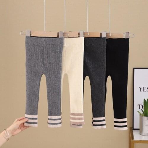 Childrens Pants Autumn/winter Kids Baby Girls Leggings Pure Color Wool Knitted Trousers Fashion Stretch Pants Warming Leggings