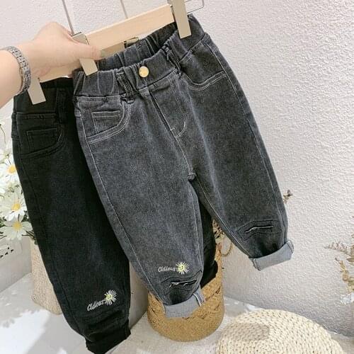 Girls' Jeans 2020 Autumn Baby Trousers Korean Style Childrens Trousers Daisy Print High-elastic Soft Casual Denim Pant for Girl