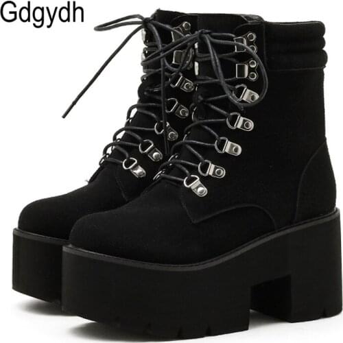 Gdgydh Brand Fashion Gothic Halloween Gift Jungle Party Combat Boots Women Black Suede Woman Shoes Goth Boots Designer Shoes