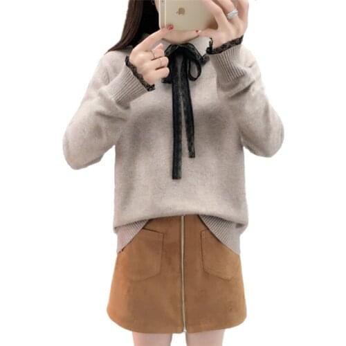 Hot sale autumn winter knit sweater women flocking thick warm Lace bottoming pullovers female long sleeve casual sweaters 3025