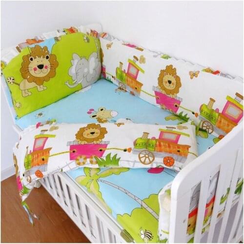 6PCS Lion Bedding Set For Baby Green Color With Character Baby Crib Bed Set постельное белье (4bumper+sheet+pillow cover)