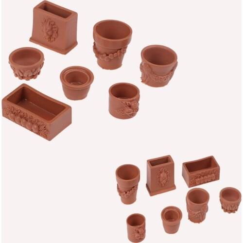 7 Pcs/Set Collectibles Mini Miniature Bonsai Flower Pot for 1/12 doll house Fairy Garden Decor Accessories