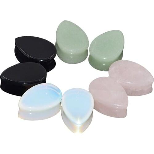 MODRSA 1Pair Teardrop Ear Plugs and Tunnels Natural Stone Earring Gauges Ear Expanders Stretcher Ear Piercing Body Jewelry