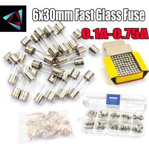 6x30mm Fast Glass Fuse Kit In Package 0.1A 0.2A 0.25A 0.3A 0.4A 0.5A 0.63A 0.75A /250V 6*30 Insurance Tube Package