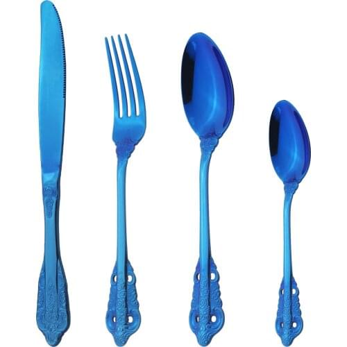 4Pcs Royal Vintage Cutlery Set 304 Stainless Steel Dinnerware Set Knife Forks Coffee Spoon Tableware Kitchen Flatware Silverware