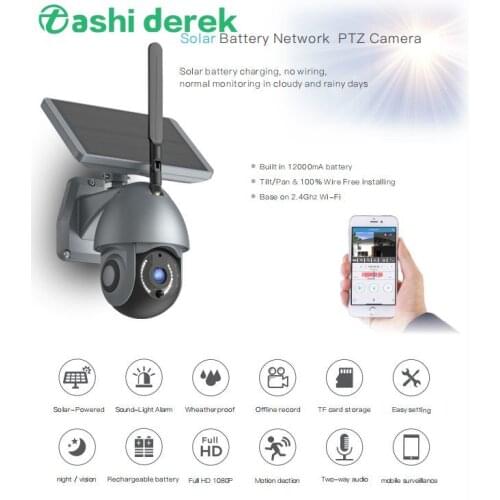 Solar Camera Outdoor Security Monitor APP Control Night Vision PTZ Solar Powered Camera Sound-light Alarm Surveillance Cam Y4A