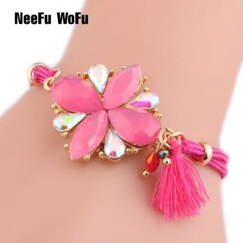 NeeFu WoFu Alloy Crystal Bracelets Pulsera Bohemia de Madera Rope Chain Estrela de Cinco Pontas Brand Bracelet Perles 2018