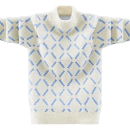 Mink fleece boys pullovers spring youth warm jacket teenage winter velvet sweaters O-neck collar knitted clothes bottoming shirt