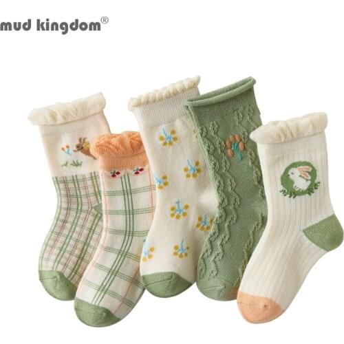 Mudkingdom 5 Pairs/lot 1 to 12 Yrs Girls Socks Autumn Winter Socks Warm Stripe Plaid School Cartoon Cute Kids Socks Fashion