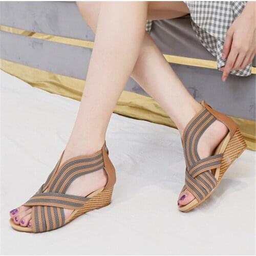 2021 Summer New Bohemian Style Women Peep Toe 5cm Wedge Heels Sandals Retro Classic Fashion Female Brown Party Dress Footwear