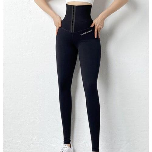 New Solid Color Tummy Control Fitness Leggings Women High Waist Three-breasted Corset Yoga Pants Activewear