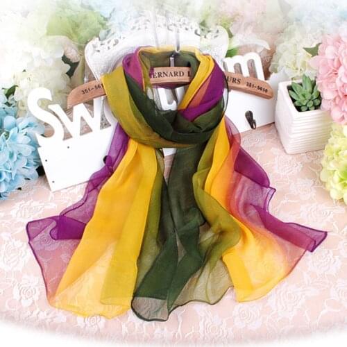 New Arrival Silk Gradient Color Beach Scarf For Women Muslim Hijab Bandana Chiffon Georgette Long Shawl Summer Sunscreen