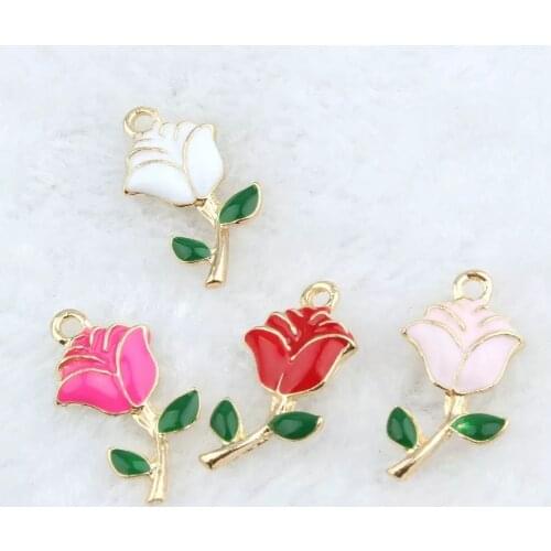 New Arrival Alloy Drop Oil Rose Flowers Jewelry Finding 50pcs/lot Trendy Metal Floating Locket Phone/key Chain Pendant Charms