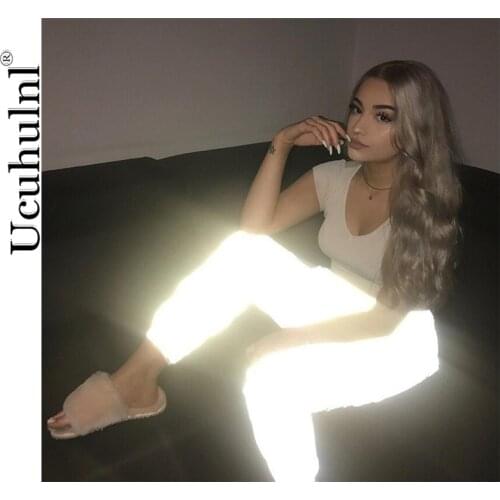 New Flash reflective jogger pants 2021 autumn winter women casual gray solid streetwear trousers