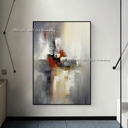 Original Abstract Grey Gold 100% Handmade Oil Painting Wall Art Canvas Pictures modern for Living Room Home Decoration As A Gift