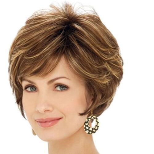 Wigs for Woman or Girl Short Wavy Hair Synthetic Golden Brown Natural Fluffy Wig High Temperature Fiber Wig Daily Use