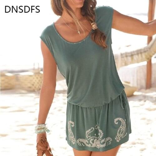 Flower Print Patchwork Elastic Waist Dress Women Summer Beach Leisure Dress Sexy Black Green Stretch Mini Dress Vestido Verano