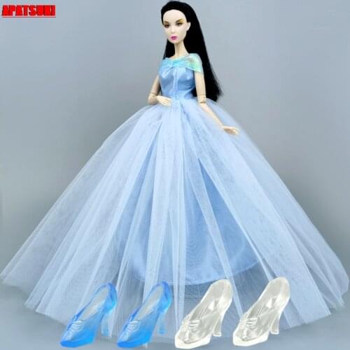 Blue Cinderella Princess Dress For Barbie Doll Outfits Costume Clothes 1/6 Dolls Accessories Party Gown Crystal Shoes Kids Toys