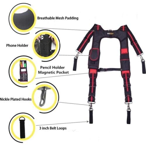 Work Tool Belt Suspenders Heavy Duty Tooling Braces Suspender With Magnet 4 Support Loops For Reducing Waist Weight Tools Pouch