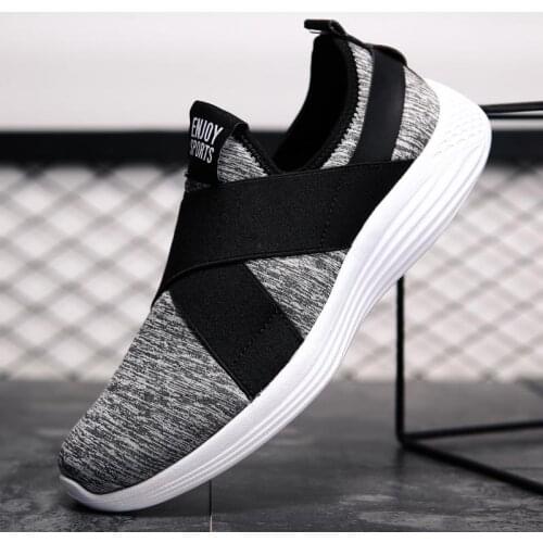 Plus Size Slip on Running Sneakers for Men Summer Sneakers Breathable Sports Shoes Sport Male Mesh Light Weight Gray Walk B-298