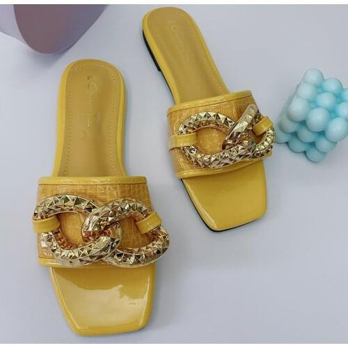 Women Summer Slippers Shoes 2021 Female Flats With Flip Flops Metal Slides Fashion Outside Sandals For Ladies Casual Slippers