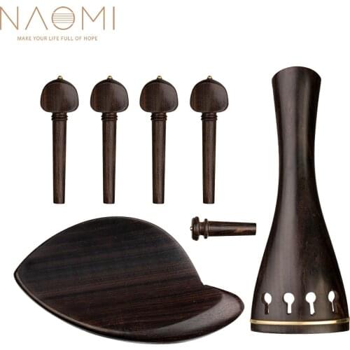 NAOMI Ebony Violin Tailpiece Ebony Material Copper Inlay Kit W/ Tailpiece+Endpin+Chin Rest+4 Tuning Pegs For 3/4 4/4 Violin