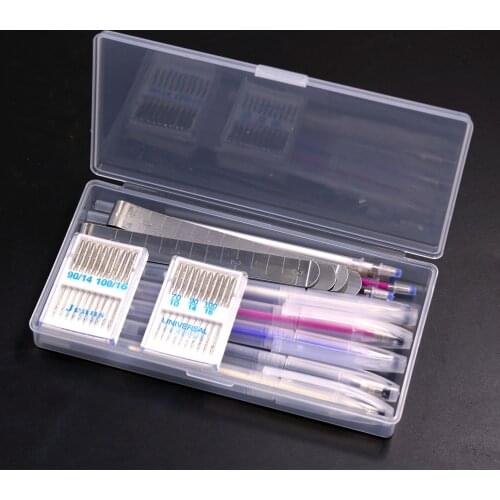 Sewing Tool with 10Pcs Heat Erasable Pen Fabric Marker & Sewing Machine Needles & Metal Hemming Clips for Dressmaking Patchwork