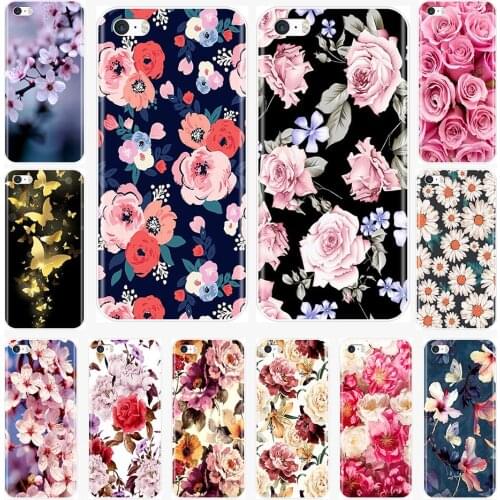 Silicone Case For iPhone SE 5S 5 S 5C Soft TPU Beautiful Flowers Cover For iPhone 4S 4 S Phone Case