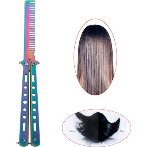 Foldable Stainless Steel Comb Practice Training Butterfly Knife Comb Beard & Moustache Brushes Hairdressing Styling Tool