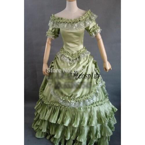 Light green lace ruffles medieval dress ball gown princess Medieval Renaissance Gown queen Costume Victorian Belle ball gown