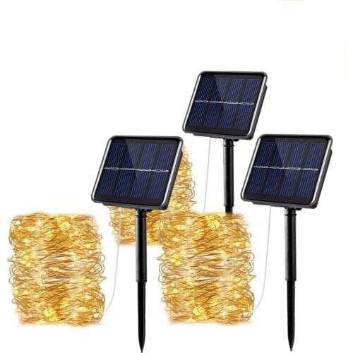 Solar String Lights Outdoor Waterproof - 3 Pack 33ft 100 LED Outdoor String Lights with 8 Modes for Garden,Decor(Warm White)