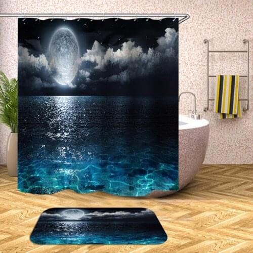 Blue ocean moon shower curtain polyester fabric curtain for bathroom rideau douche