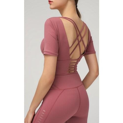 CHRLEISURE Women Shirts for Summer Beautiful Back Short-Sleeved T-Shirt with Chest Pad Elastic Shockproof Movement