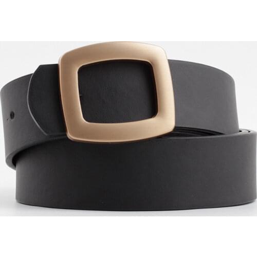 2020 Wide Leather Waist Strap Belt Women Black White Pink high quality Gold Square Pin Metal Buckle belts Female Belts for Jeans