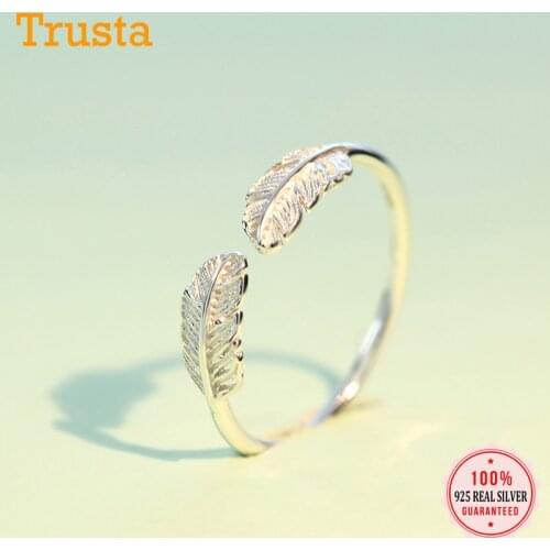 Trustdavis Authentic 100% 925 Sterling Silver Fashion Feather Leaves Adjustable Ring For Trend Women S925 Ring Jewelry DS329
